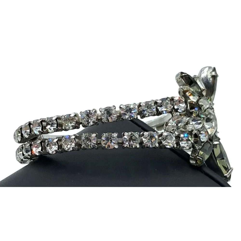 Vintage‎ Hobe Rhinestone Bracelet Clamper Cuff Clear Gray Signed Costume Jewelry